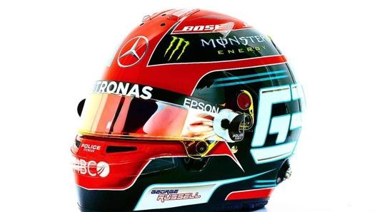 Il casco utilizzato da Russell per il GP Sakhir, esordio con la Mercedes