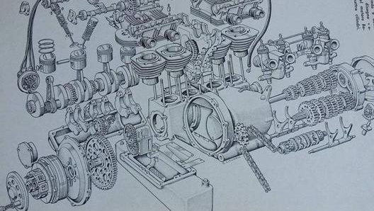 Uno spaccato del motore Benelli 4 cilindri da crosa