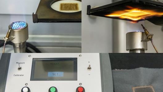 Il secondo test sulla “trasmissione del calore”, consiste nello sparare una fiamma di 1000 gradi circa a contatto con tutti gli strati e non si deve arrivare alla temperatura di 24 gradi in meno di 12 secondi. Alpinestars