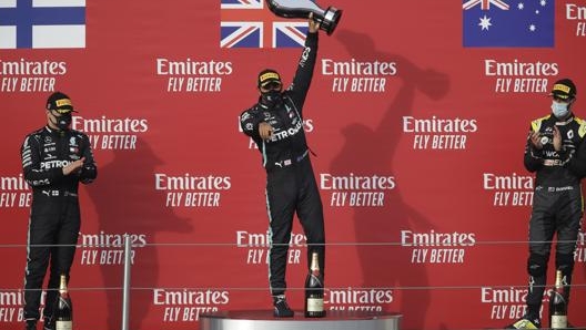 Da sinistra Bottas, Hamilton e Ricciardo. Getty