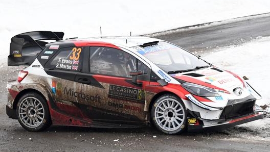 Elfyn Evans in azione con la Toyota. Afp