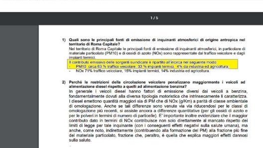 Sopra uno screenshot del sito di Roma Capitale con i dati diffusi sulle fonti da emissioni di polveri sottili