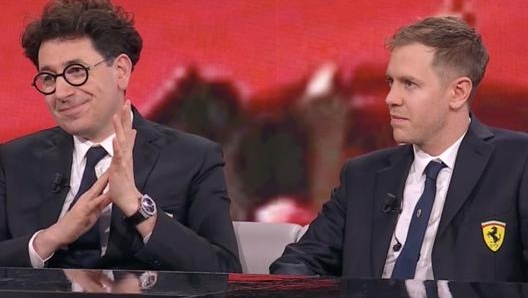 Da sinistra Mattia Binotto e Sebastian Vettel a Che Tempo Che Fa