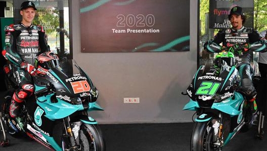 Fabio Quartararo e Franco Morbidelli con le Yamaha Petronas 2020. Afp