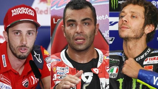 Da sinistra, Andrea Dovizioso, 34 anni, Danilo Petrucci, 29, e Valentino Rossi, 41.