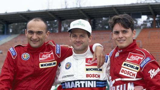 Gabriele Tarquini, Nicola Larini e Giancarlo Fisichella durante la stagione Dtm/Itc 1995. Il primo in quell’anno correva anche sulla Tyrrell F.1, il secondo aveva corso in F.1 con la Ferrari mentre il terzo, ventiduenne, avrebbe fatto il suo debutto nel Circus l’anno successivo su Minardi