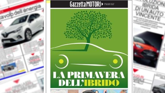 Sopra al centro la copertina dello special auto 2020 in edicola il 14 marzo che tratterà il tema dell’ibrido come centrale del nuovo anno