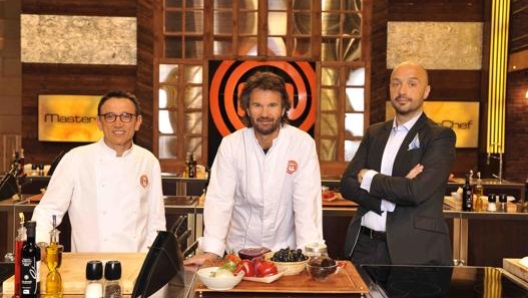 Con Bruno Barbieri e Carlo Cracco nello studio di MasterChef