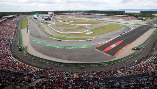 Una vista dall’alto del circuito di Hockenheim prima di un GP di F.1 (Ansa)