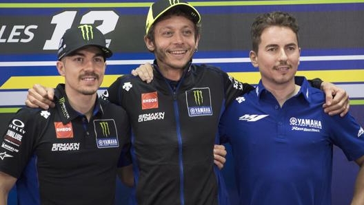 Da sinistra Viñales, Rossi e Lorenzo. Getty