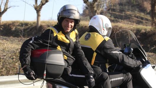 Marco Velo sulla moto del Regolatore di Corsa. Bettini