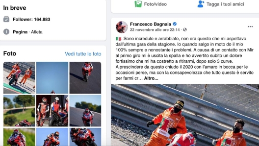 Il post rabbioso su Facebook di Bagnaia poche ore dopo l’ultimo appuntamento del Motomondiale