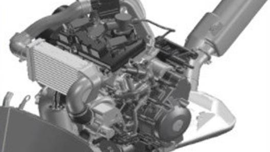 Il disegno 3D del nuovo motore turbo Yamaha: tre cilindri in linea da 847 cc, intercooler, iniezione diretta, 180 Cv e 180 Nm di coppia