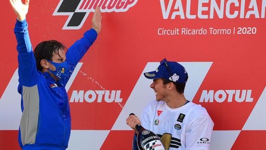 Davide Brivio festeggia il mondiale di Mir. Afp