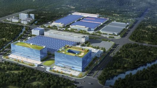 Il render del nuovo polo che CFmoto sta costruendo ad Hangzhou: i lavori procedono spediti