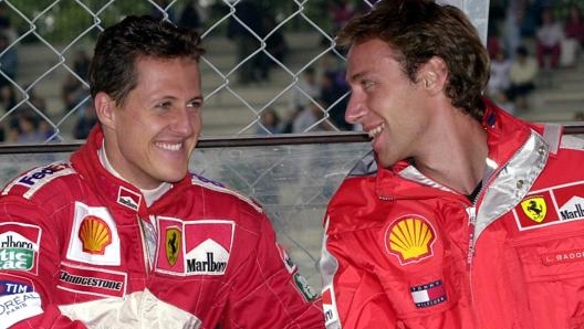 Michael Schumacher con Luca Badoer in Ferrari. Ap