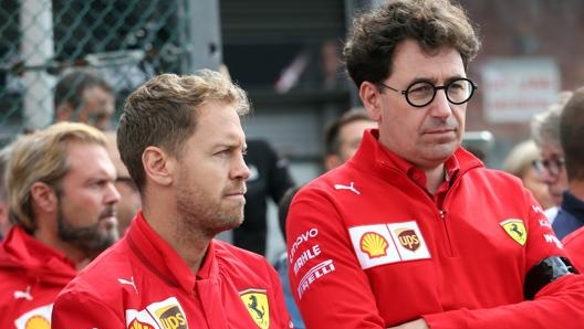 Da sinistra Sebastian Vettel, 33 anni, e Mattia Binotto, 51. Lapresse