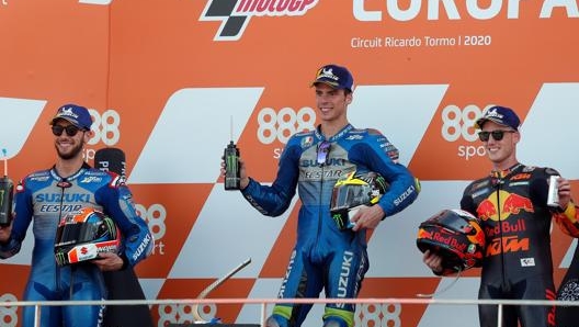 Da sinistra Rins, Mir e Pol Espargaro. Epa