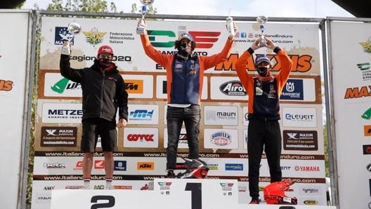 Il podio della categoria 125 2T, con Tommaso Montanari sul gradino più alto