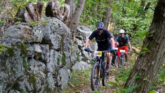 Biker impegnati su un trail di montagna. Masperi