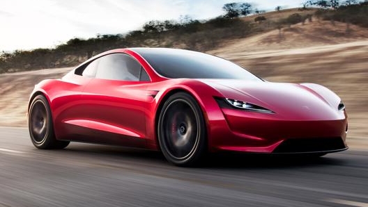 La trequarti anteriore della super elettrica della Tesla Roadster