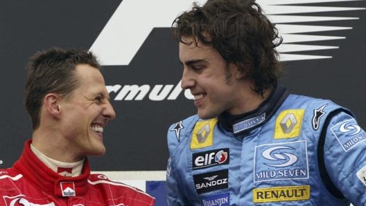 Michael Schumacher insieme con Fernando Alonso (GETTY)