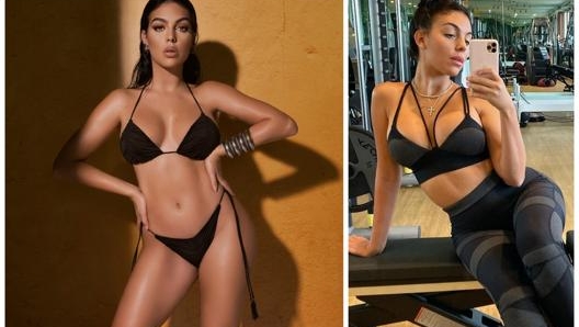 A sinistra, Georgina Rodriguez il volto della campagna SS2021 di F**k, azienda italiani di costumi (foto di Joseph Cardo)