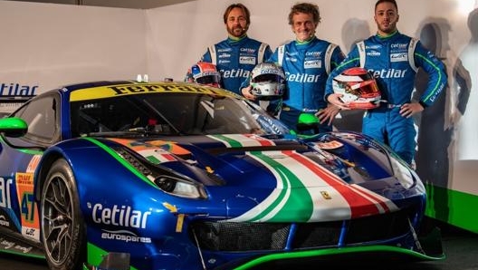 Sernagiotto, Lacorte e Fuoco con la Ferrari 488 Gte Am che sarà al via del Fia Wec 2021. F. Taccola