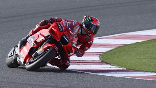 Pecco Bagnaia in circuito a Losail. Afp