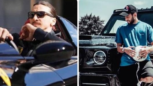 A sinistra Zlatan Ibrahimovic sulla Ferrari Monza SP2, a destra Hakan Calhanoglu con la Mercedes Classe G