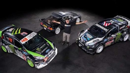 Ken Block con le due Ford Fiesta e la RS200 del 1986