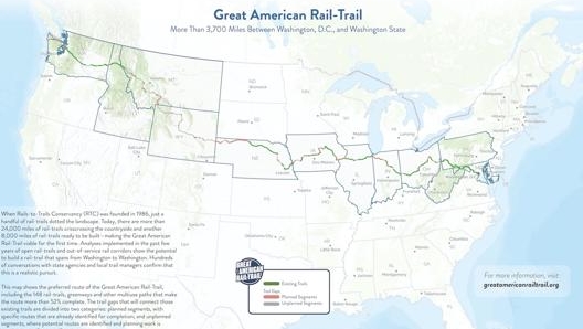 La mappa del Great American Rail-Trail disponibile sul sito railstotrails.org