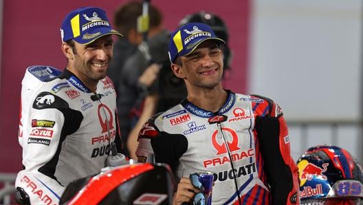 Da sinistra Johann Zarco e Jorge Martin, compagni in Ducati Pramac. Afp