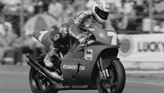 Eddie Lawson in sella alla sua Cagiva 500 GP