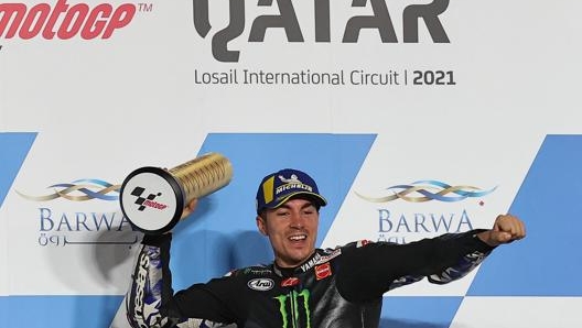 Maverick Vinales sul podio in Qatar. Afp