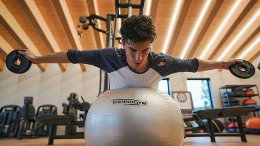 Marquez si cimenta anche nel sollevamento di piccoli pesi (foto @marcmarquez93)