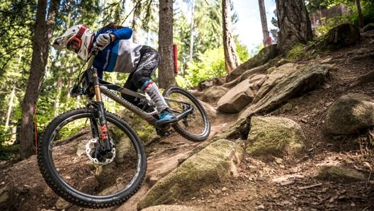 La bici da downhill presenta escursioni notevoli, freni a disco potenti, geometrie adatte ai salti. Foto: Giacomo Podetti