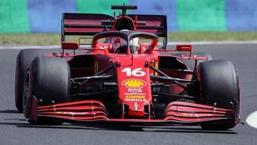 Charles Leclerc in pista in Ungheria. Afp