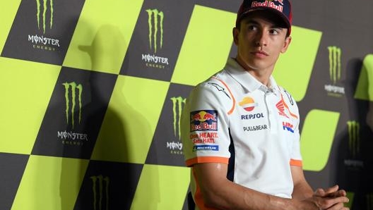 Marc Marquez, 28 anni, in conferenza al Montmelò. Afp