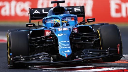 Fernando Alonso sull’Alpine nel GP Ungheria. Getty