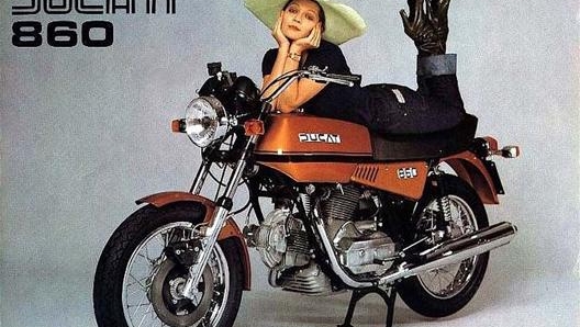 La Ducati 860 GT in una pubblicità dell’epoca