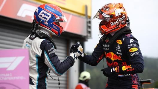 Rulssel e Verstappen  al termine delle qualifiche del Gp del Belgio