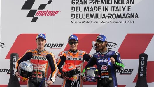 Marc Marquez, Pol Espargaro e Enea Bastianini sul podio di Misano