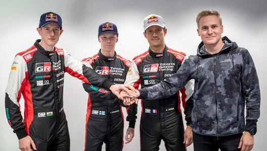 I piloti Toyota Gazoo Racing per il Wrc 2022, da sinistra: Evans, Rovanpera, Ogier e Lappi