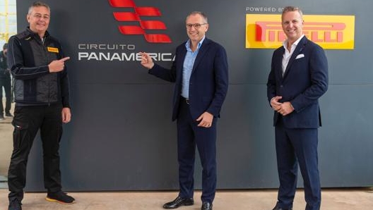 Sopra da sinistra Mario di Pirelli F1, Stefano Domenicali Presidente della F1 e Cesar Alarcon Ceo di Pirelli Latin America