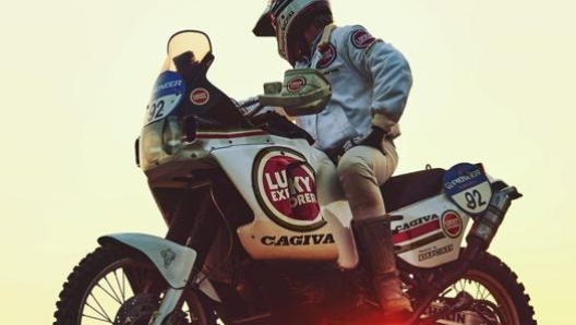 la mitica Cagiva Elefant di Edi Orioli ancora  funzionante in un evento dello scorso anno sul circuito di Malpensa