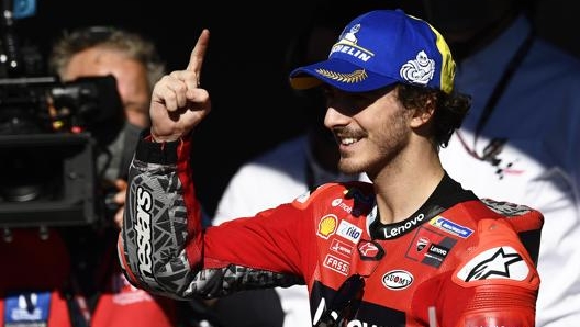 Pecco Bagnaia all’arrivo del Gran Premio dell’Algarve. Afp