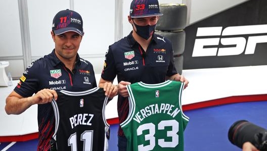 Sergio Perez e Max Verstappen al paddock di Austin. Afp