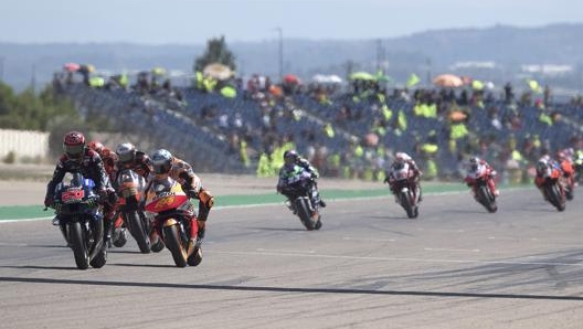 La MotoGP in azione ad Aragon. Getty