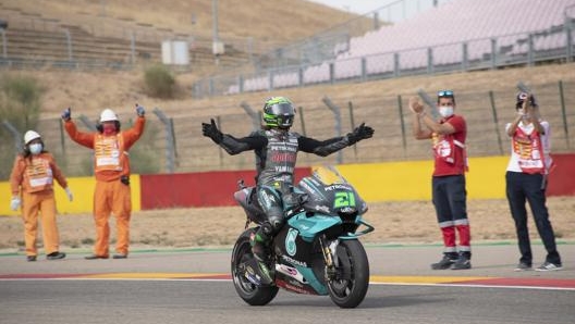 Franco Morbidelli festeggia la vittoria nel GP di Teruel 2020 al Motorland di Aragon. Getty